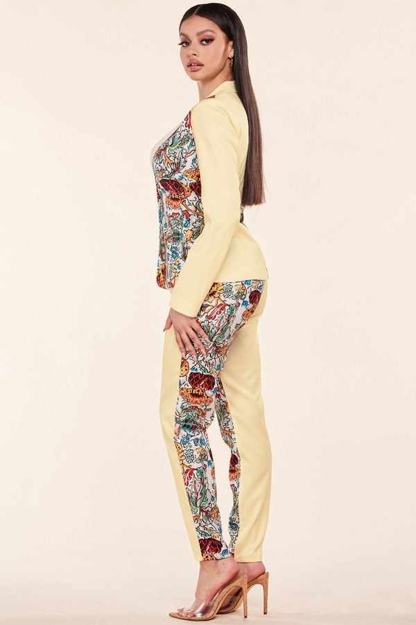 Spring Mix & Match Two Piece Pant Suit - Multi Color - steven wick