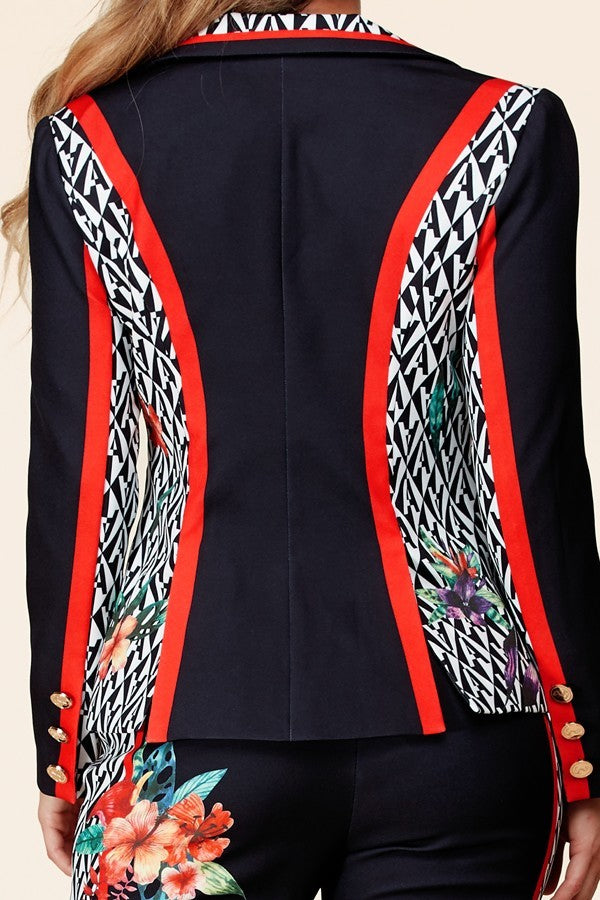 Black Flower Blazer Pant Suit Set - steven wick