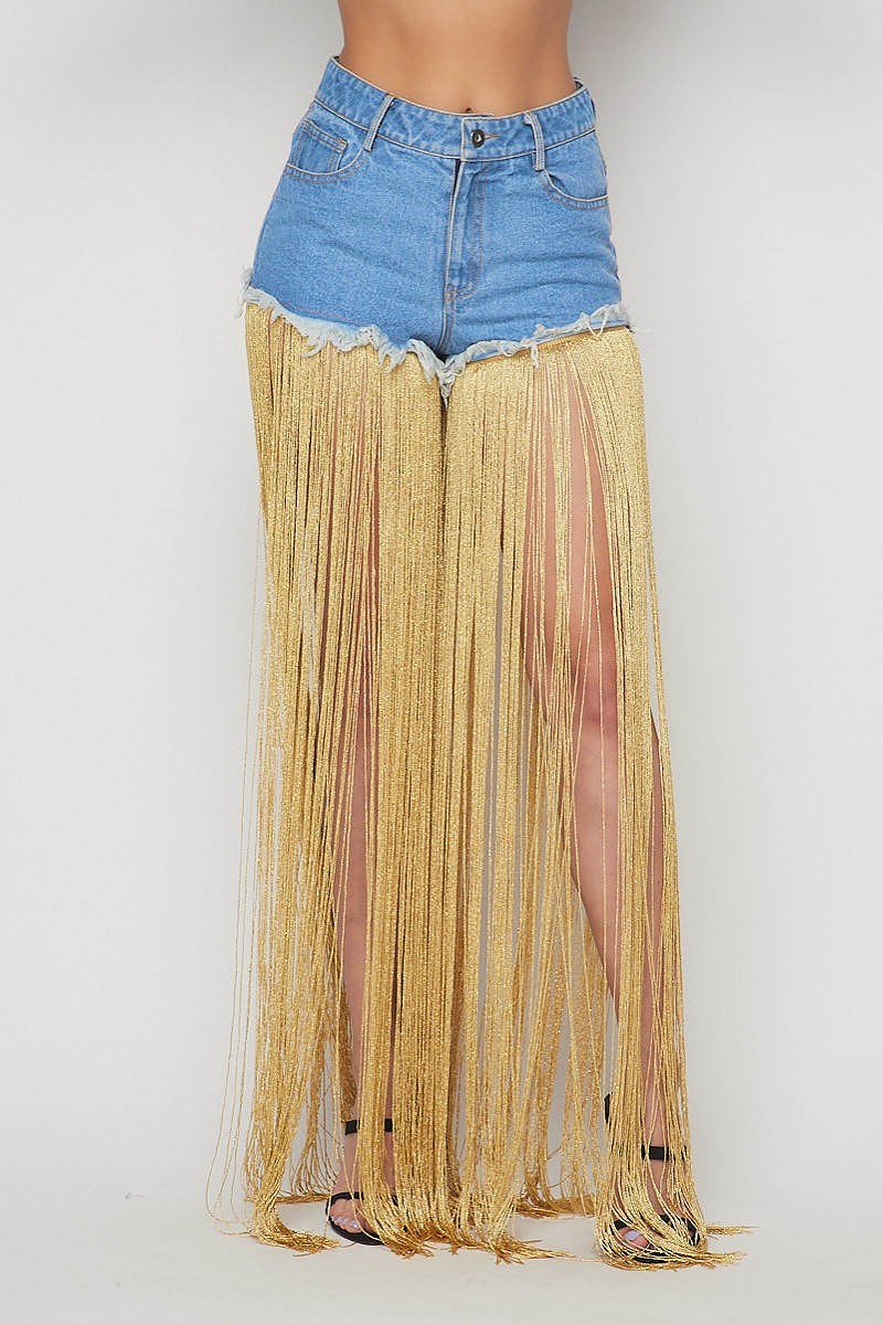 Gold Frayed Hem Denim Shorts - steven wick