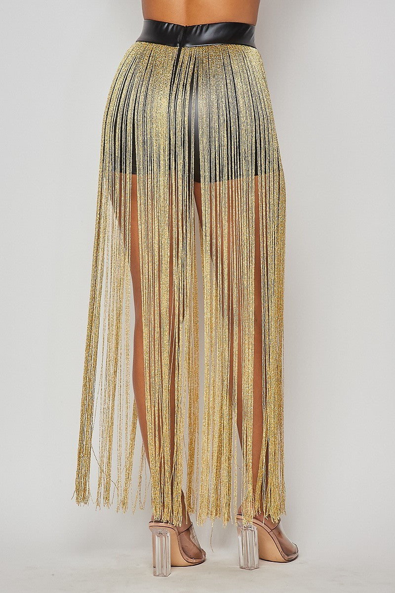 Monique Black Faux Leather Shorts With Gold Long Tassels - steven wick