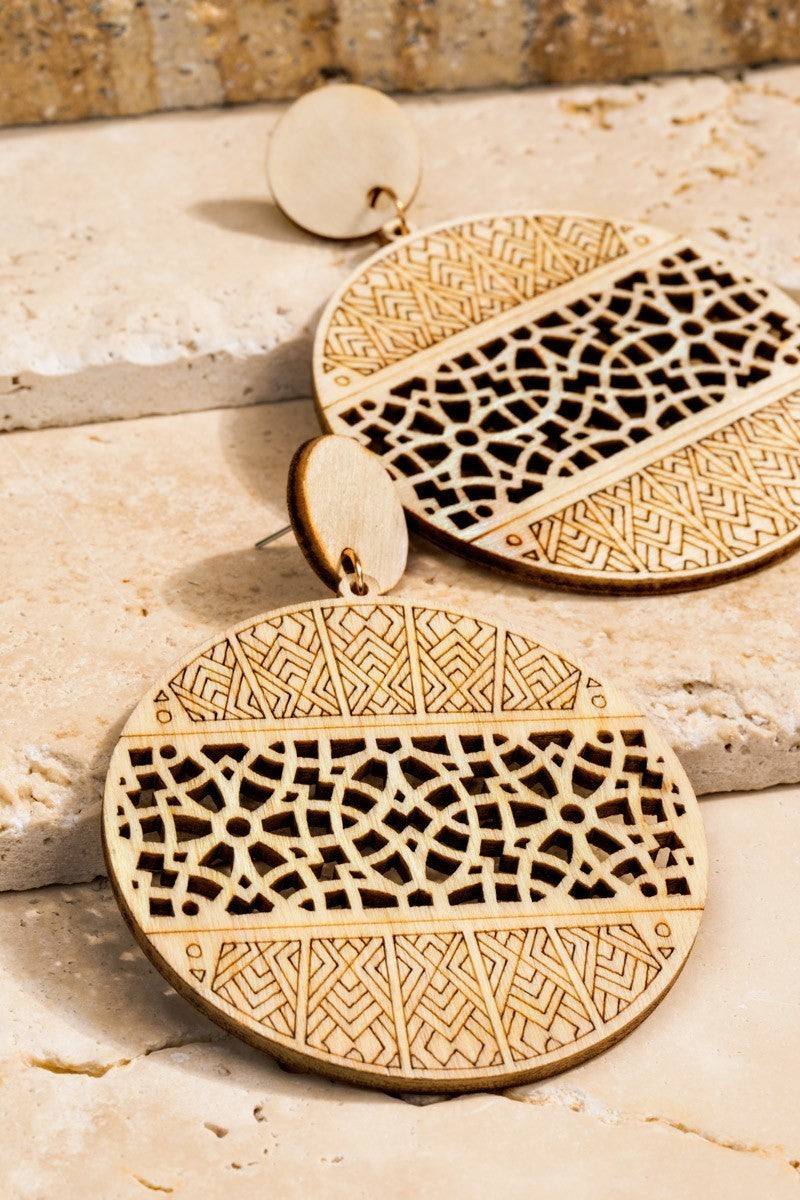 Filigree Laser Cut Wood Circle Earrings - steven wick