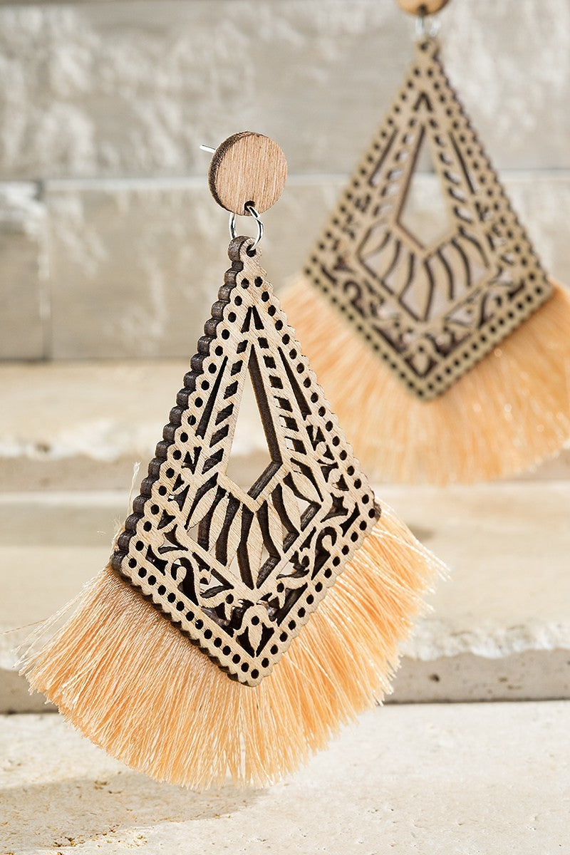 Dazzling Fine Thread Tassel Wood Dangle Drop Earrings - steven wick