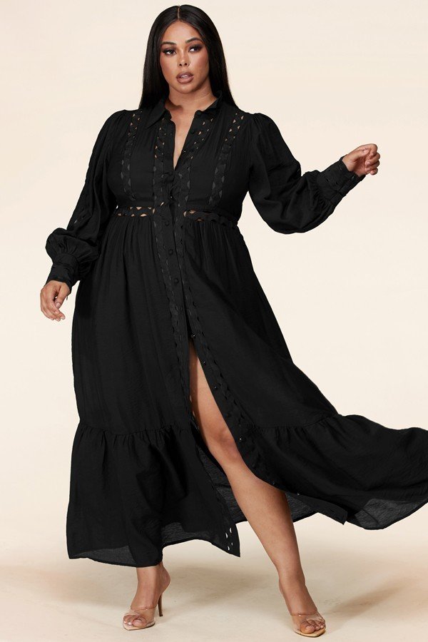Plus-Size Black Whimsical Maxi Dress - steven wick