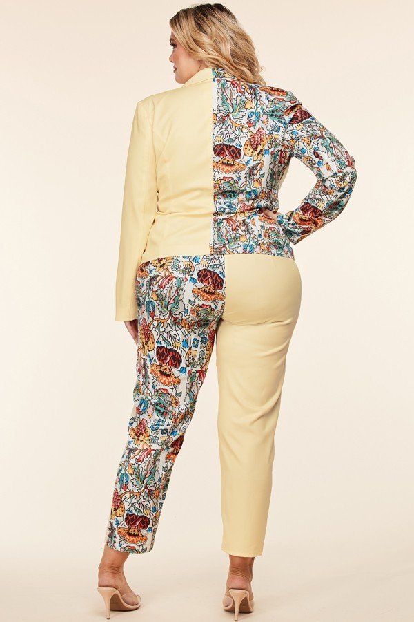 Plus Size Spring Mix & Match Two Piece Pant Suit - Multi Color - steven wick
