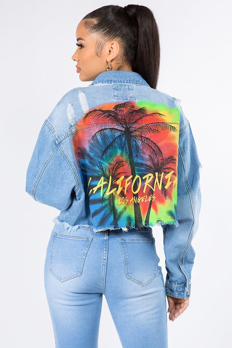 California Painting Cropped Denim Jacket - steven wick