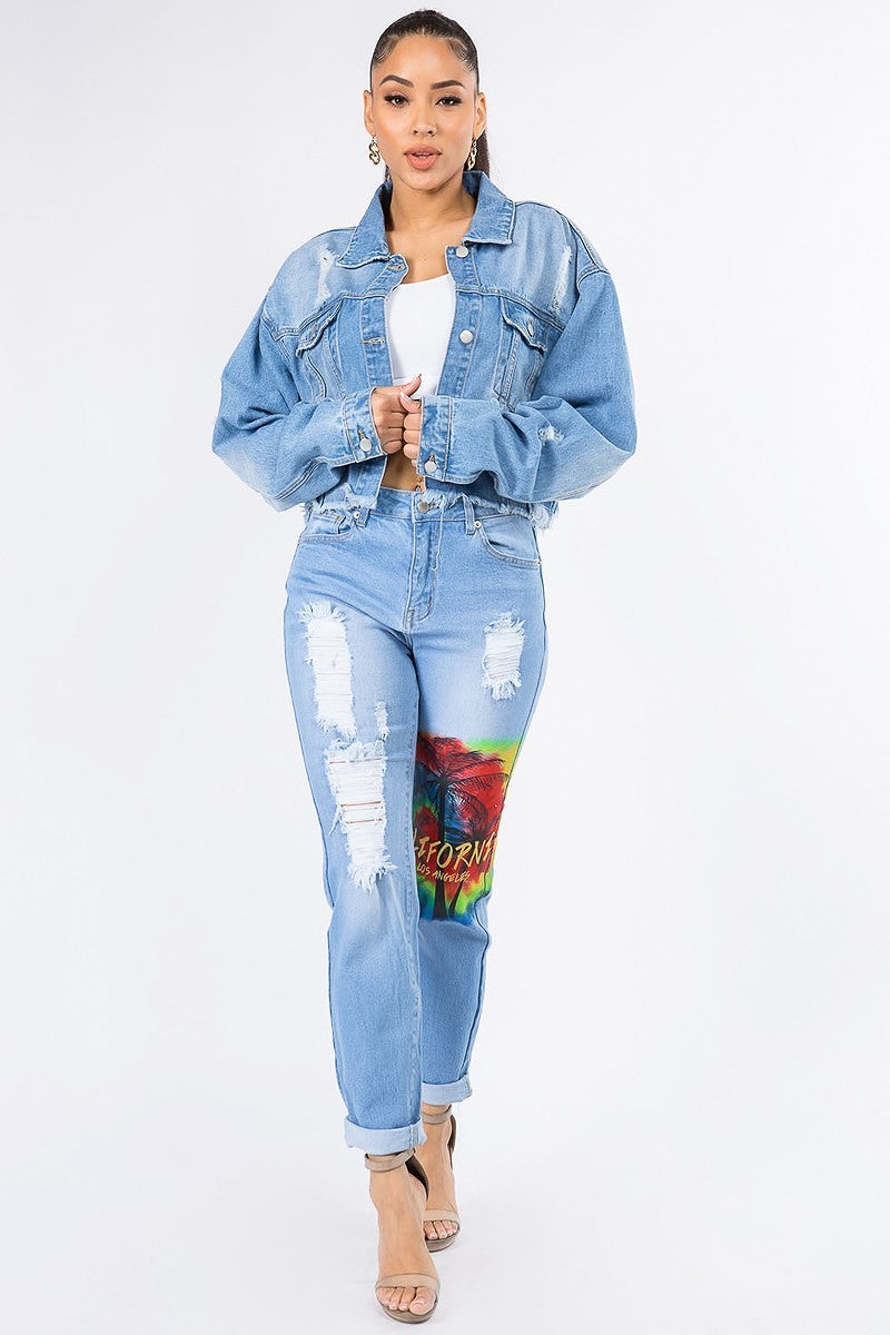 California Painting Cropped Denim Jacket - steven wick