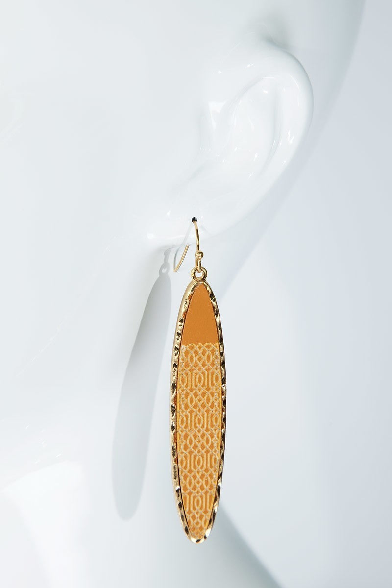 Brown Oval Wood Filigree Laser Cut Dangle Earrings - steven wick