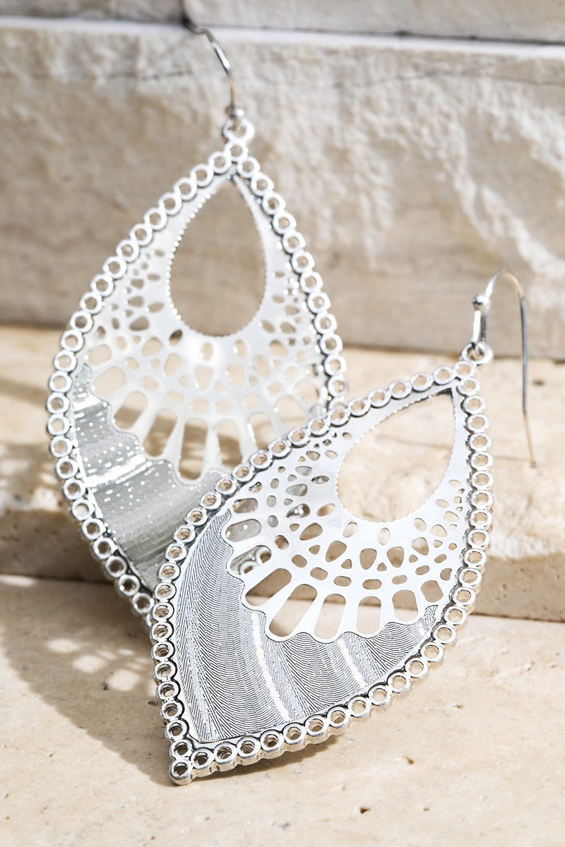 Silver/Gold Marquise Filigree Metal Bead Dangle Earrings - steven wick