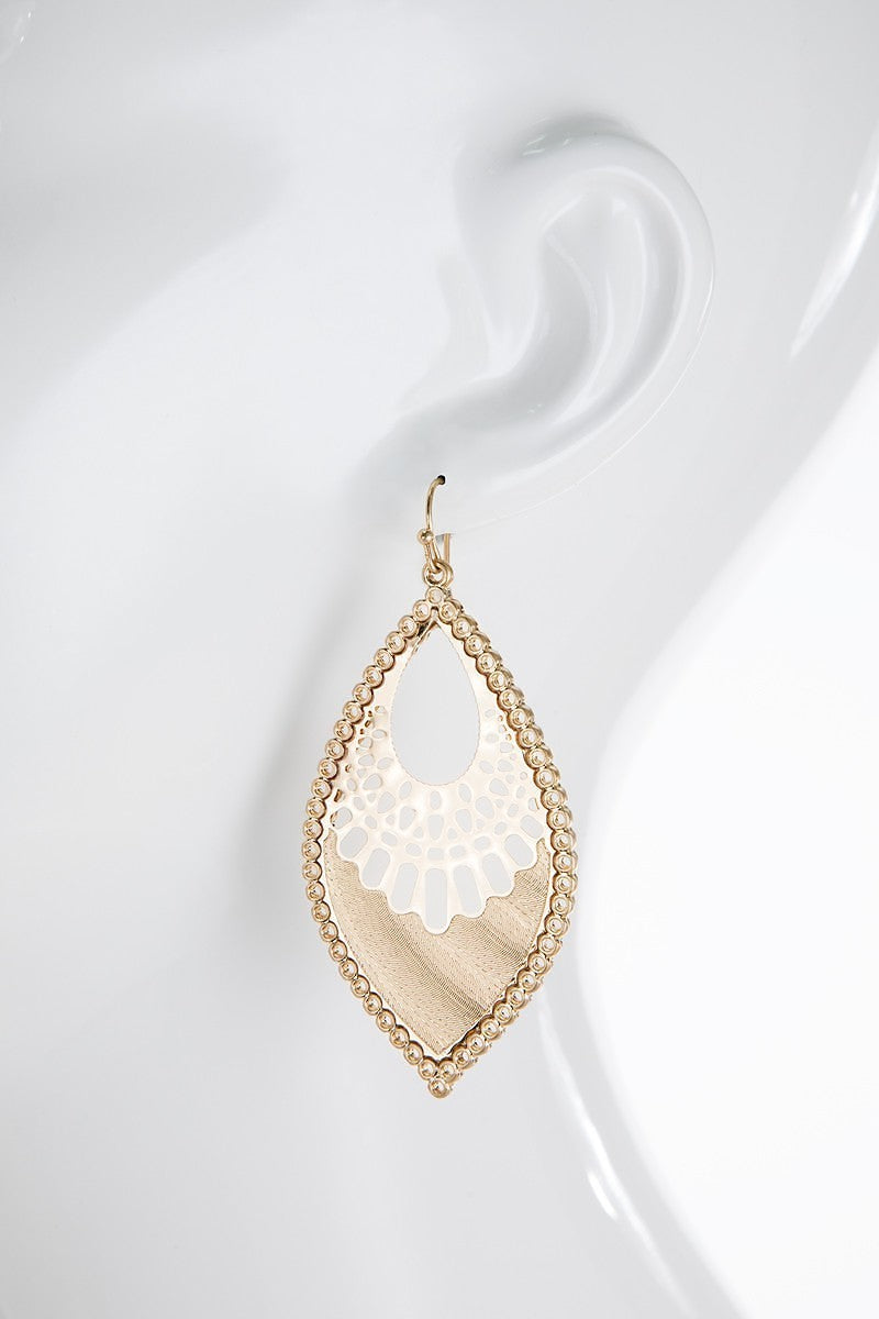 Gold/Silver Marquise Filigree Metal Bead Dangle Earrings - steven wick