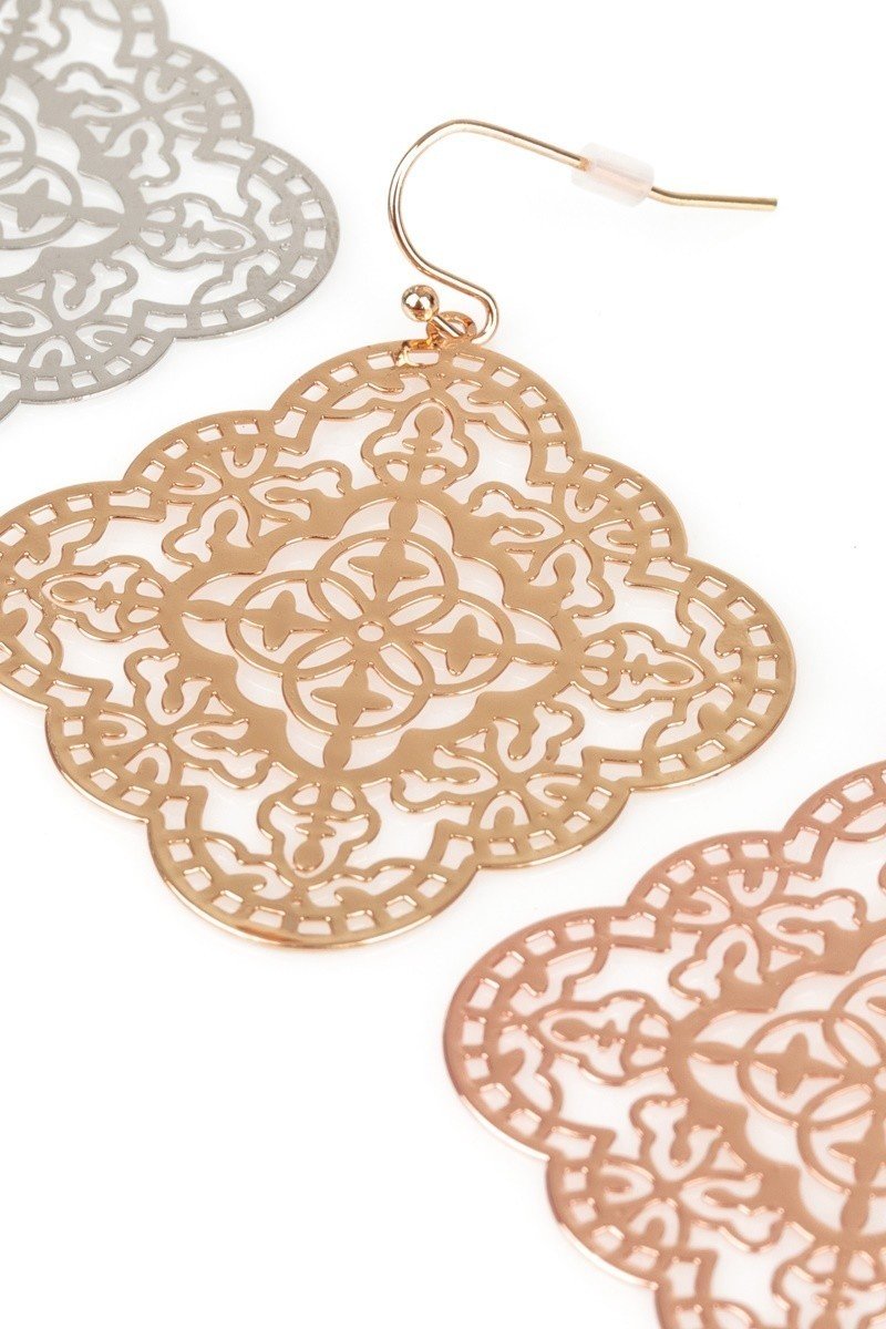 Boho Laser Cut Filigree Hook Earrings - steven wick