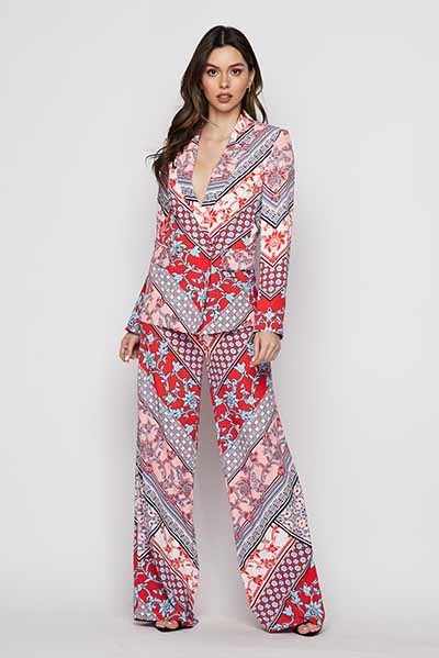Mix & Match Two Piece Scarf Print Suit Set - steven wick