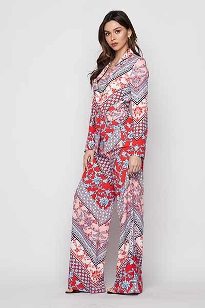 Mix & Match Two Piece Scarf Print Suit Set - steven wick