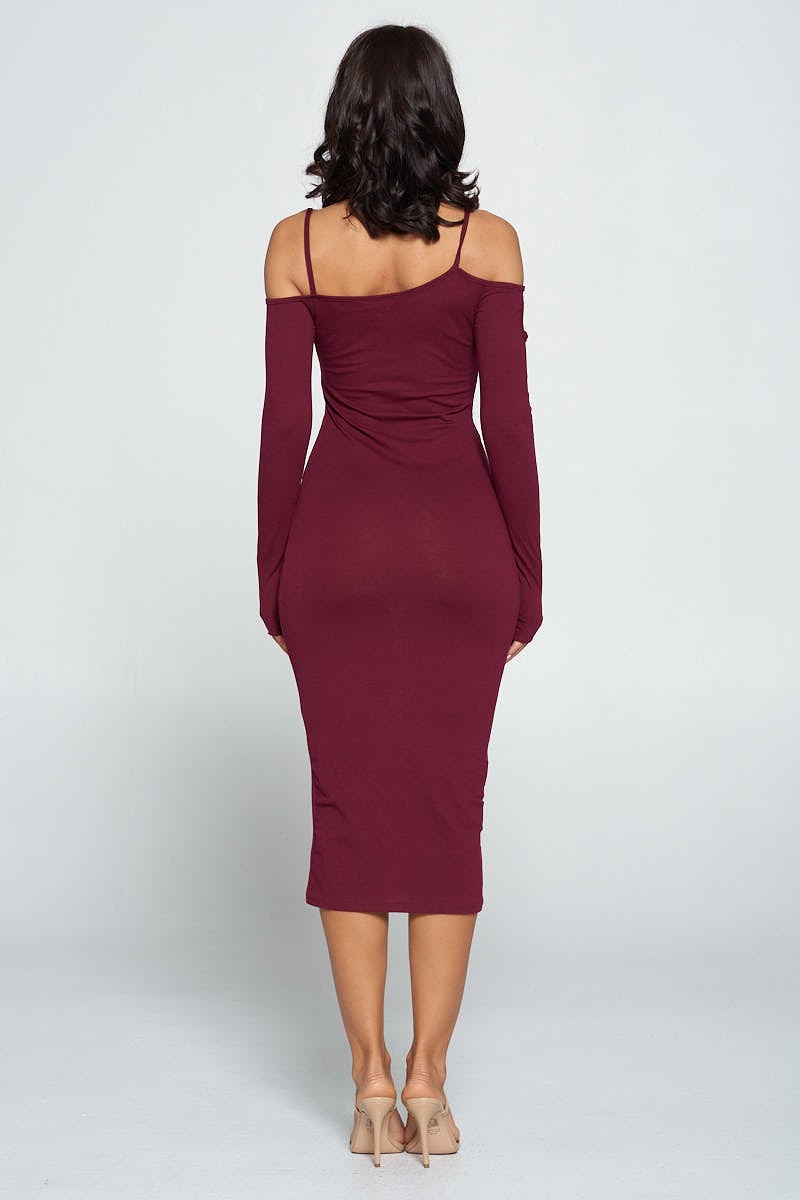 Cara Delvi Dark Wine Cut-Out Midi Dress - steven wick