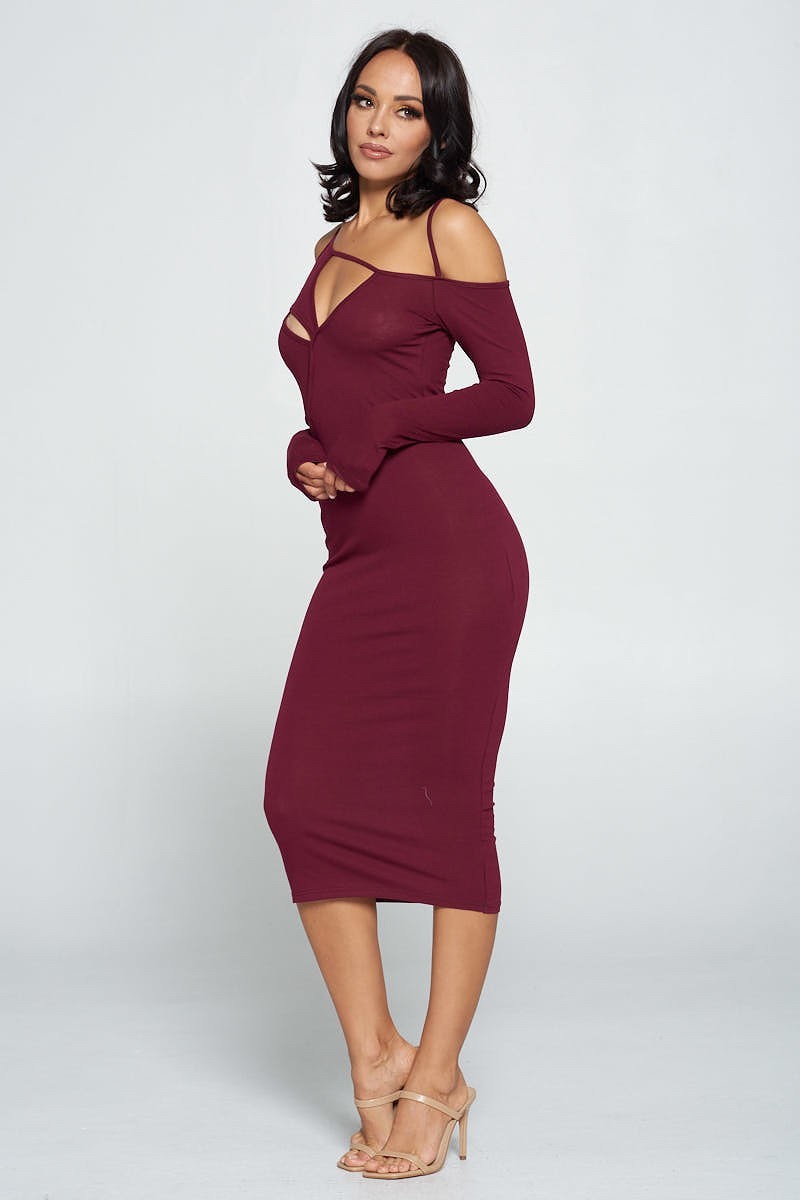 Cara Delvi Dark Wine Cut-Out Midi Dress - steven wick