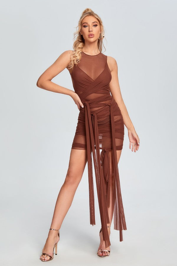 Mesh Net Yarn Straps Sleeveless Dress - steven wick