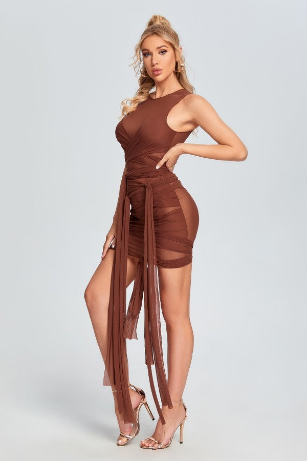 Mesh Net Yarn Straps Sleeveless Dress - steven wick