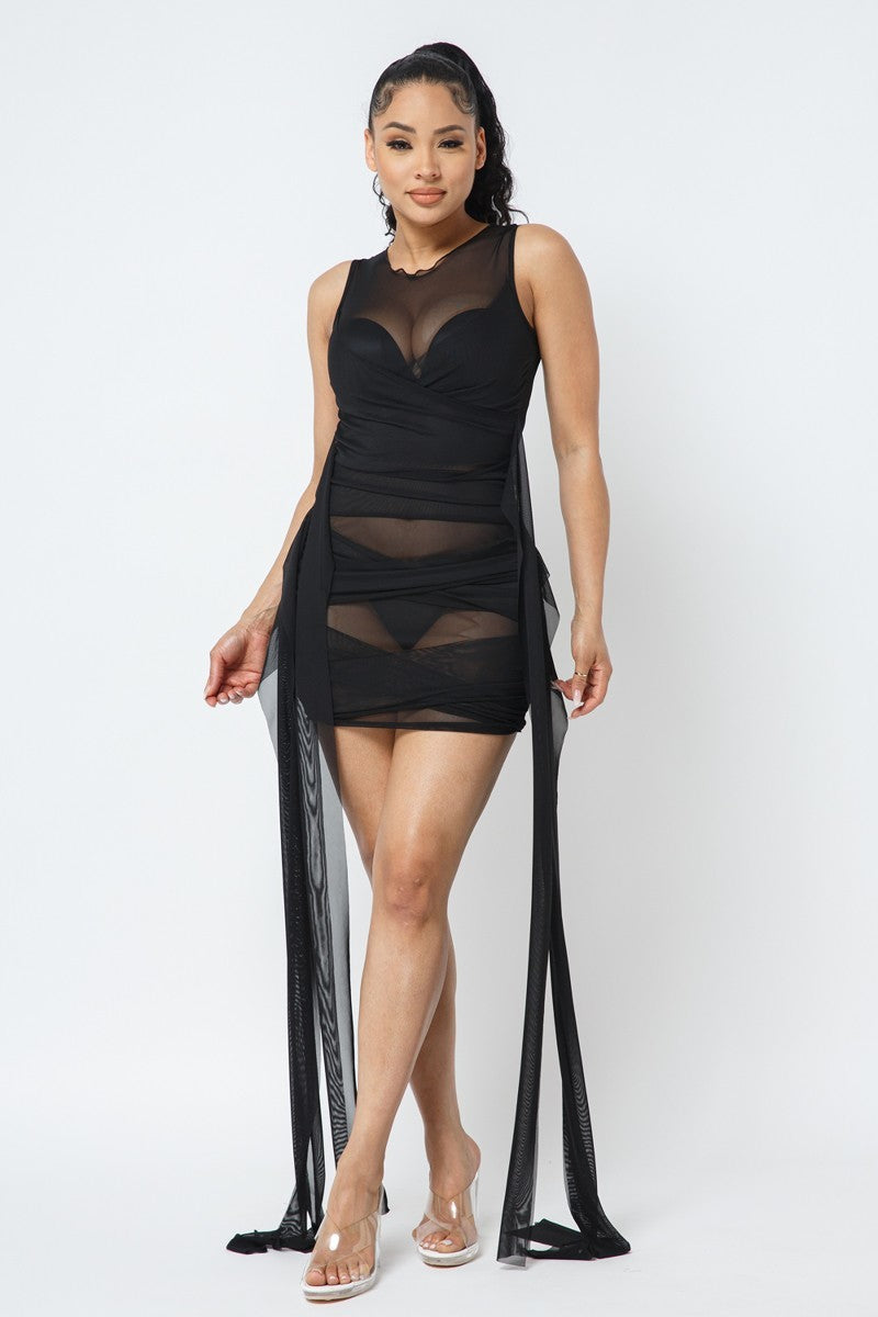 Mesh Net Yarn Straps Sleeveless Dress - steven wick