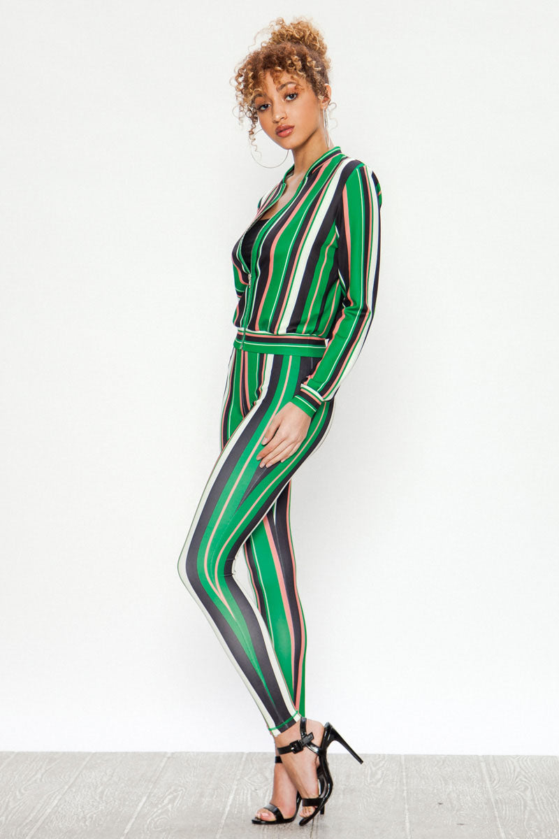 Vertical Stripe Mix Print Tracksuit Set - steven wick