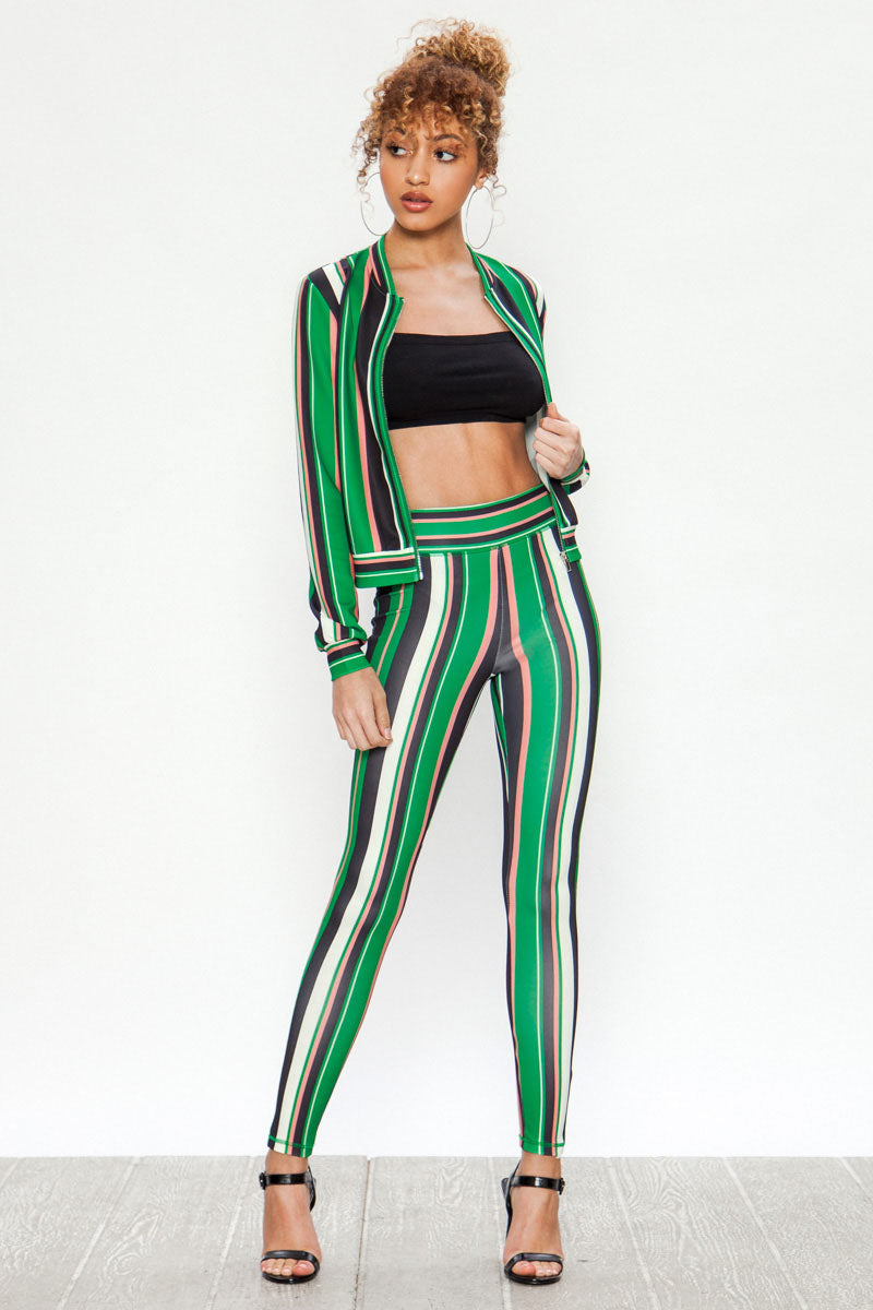 Vertical Stripe Mix Print Tracksuit Set - steven wick