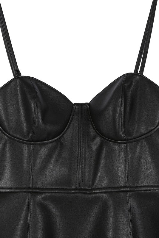 Black Vegan Leather Bustier Mini Dress - steven wick