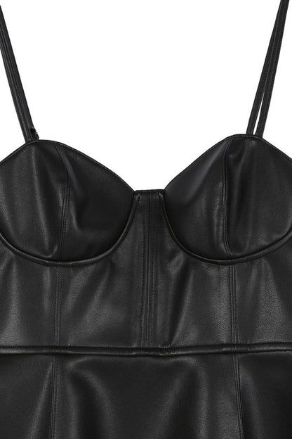Black Vegan Leather Bustier Mini Dress - steven wick