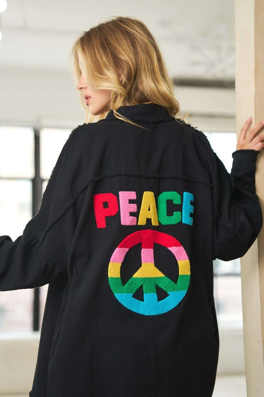 Multi Color Lettering Peace Symbol Button Up Shirt - steven wick