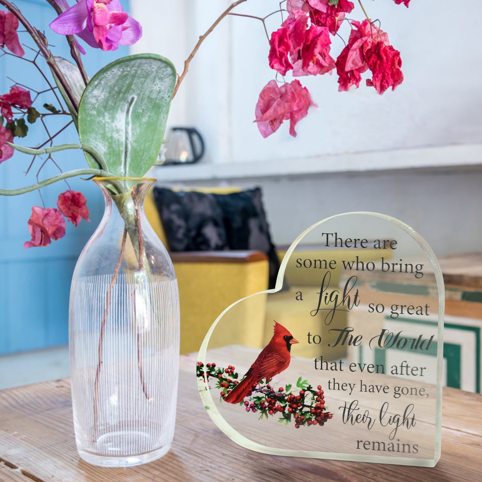 Memorial Heart With Gift Box - Acrylic Cardinal Bird - steven wick