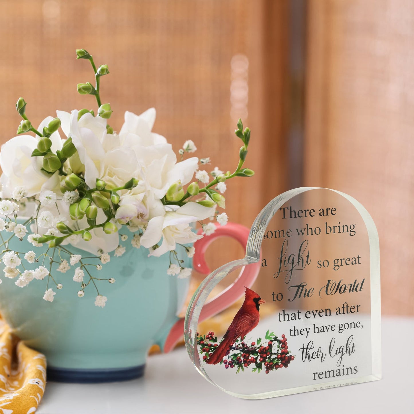 Memorial Heart With Gift Box - Acrylic Cardinal Bird - steven wick