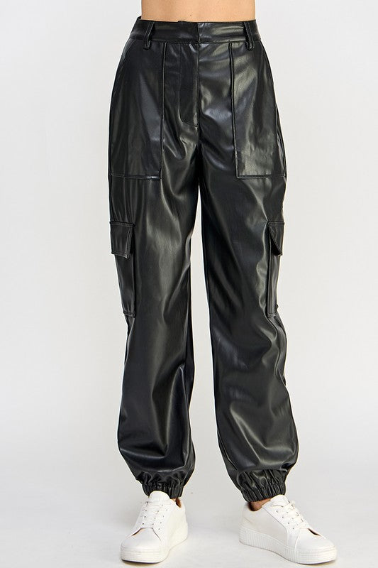 Relaxed Vegan Leather Cargo Pants - steven wick