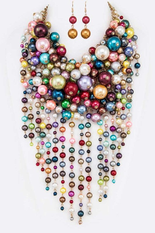 Head Turner Statement Mix Pearl Layer Necklace Set - steven wick