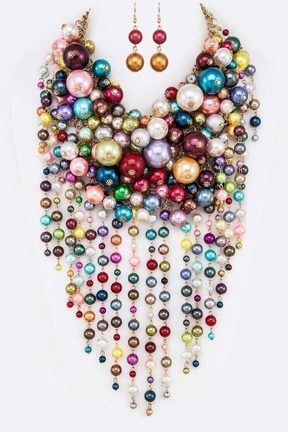 Head Turner Statement Mix Pearl Layer Necklace Set - steven wick