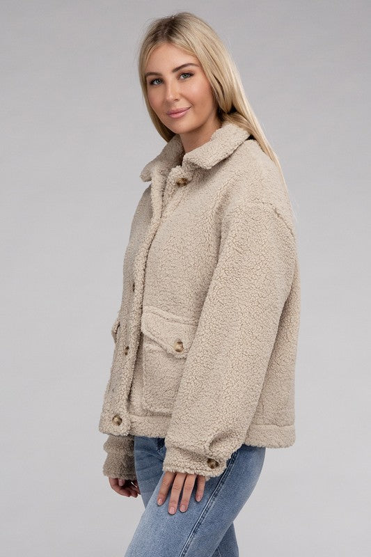 Cozy Sherpa Button-Front Jacket - steven wick