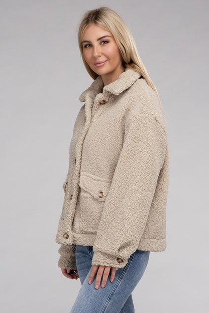 Cozy Sherpa Button-Front Jacket - steven wick