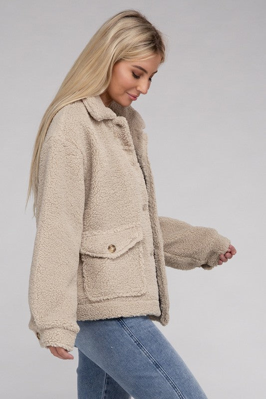 Cozy Sherpa Button-Front Jacket - steven wick