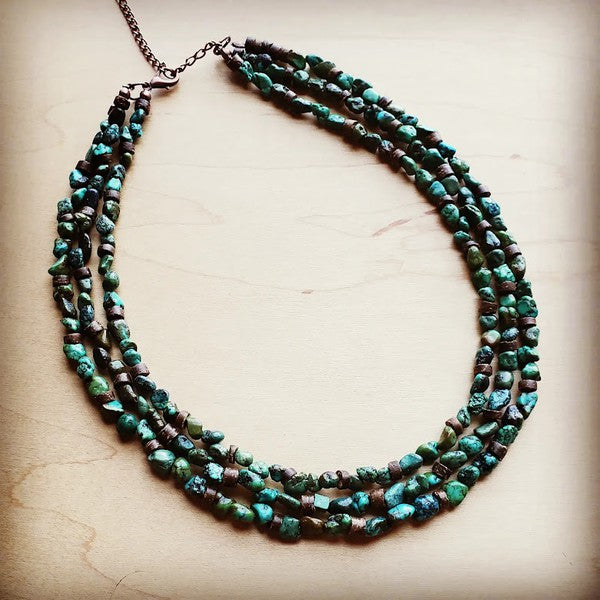 Triple Strand Turquoise &amp; Wood Collar Necklace - steven wick