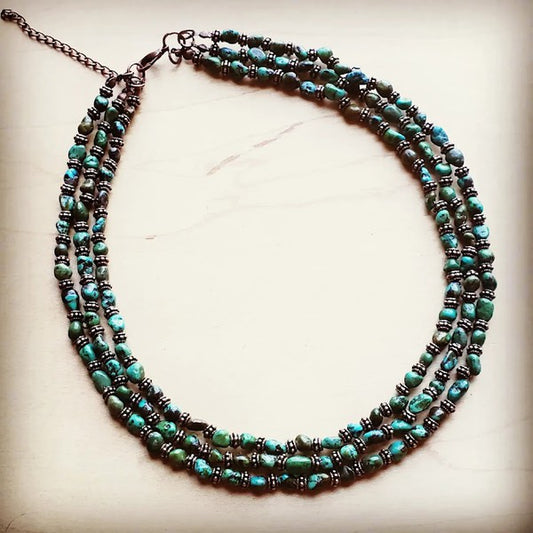 Triple Strand Turquoise &amp; Copper Collar Necklace - steven wick