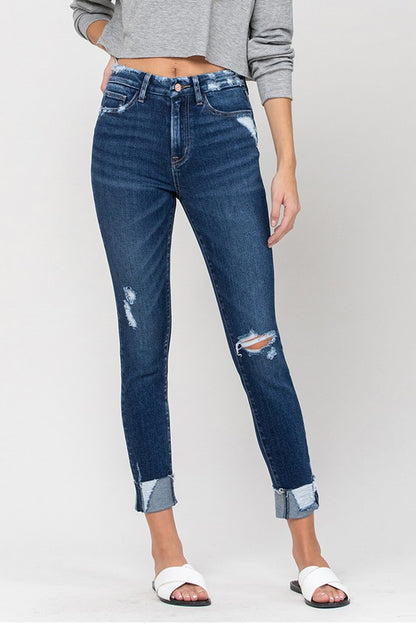 High Rise Distressed Clean Cut Crop Skinny Jeans