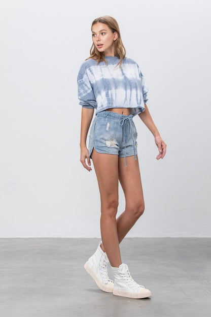 Mid-Rise Light Wash Denim Jogger Shorts - steven wick