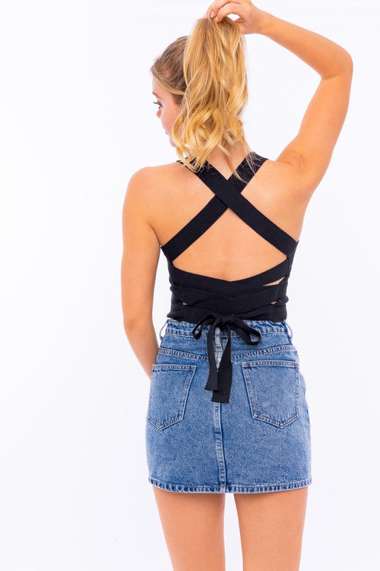 Ribbed Knit Cami Cropped Silhouette Top