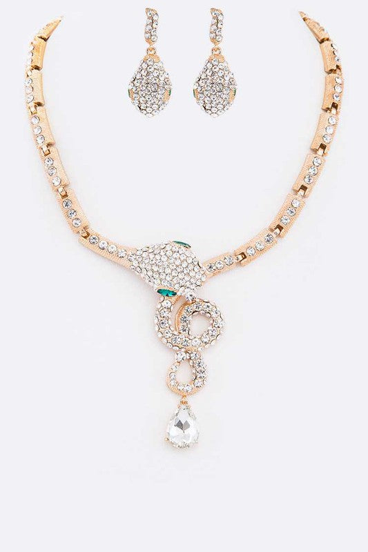 Teardrop Snake Crystal Statement Necklace Set - steven wick