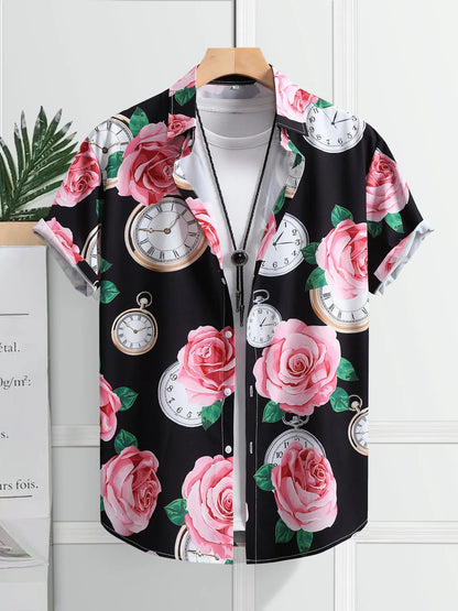 Men's Printed Button Up Short Sleeve Shirt - steven wick