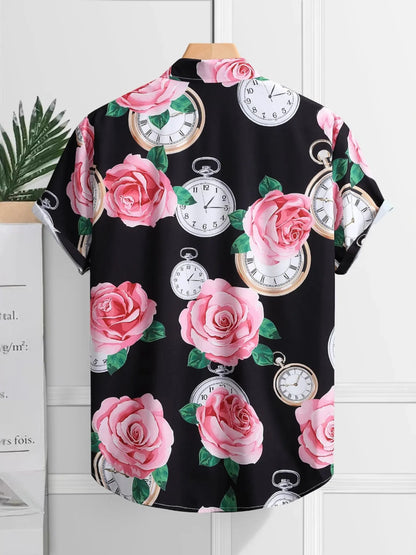 Men's Printed Button Up Short Sleeve Shirt - steven wick