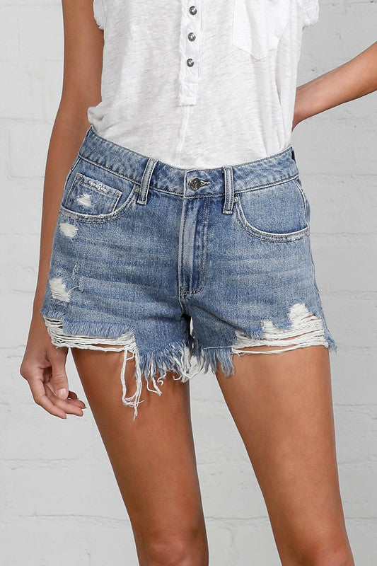 High Rise Destroyed Denim Shorts - steven wick