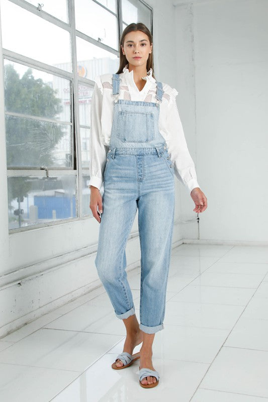 Light Wash Pocket Detail Denim Overall Jumpsuit - steven wick