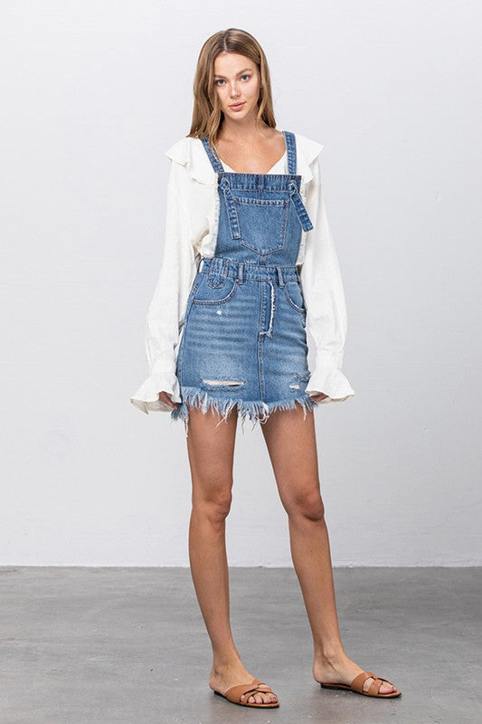 Frayed Denim Overalls Dress - steven wick