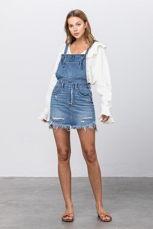 Frayed Denim Overalls Dress - steven wick