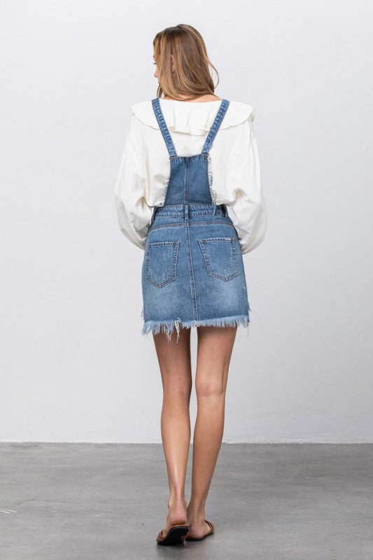 Frayed Denim Overalls Dress - steven wick