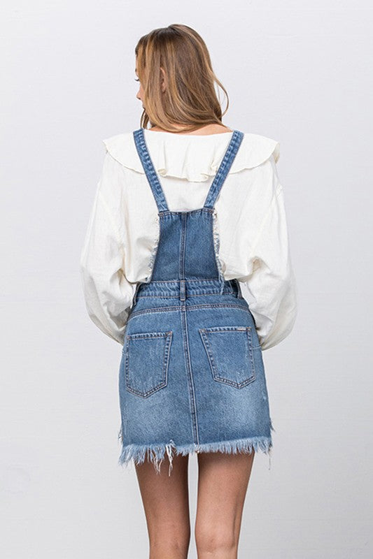 Frayed Denim Overalls Dress - steven wick