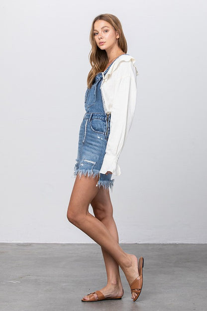 Frayed Denim Overalls Dress - steven wick