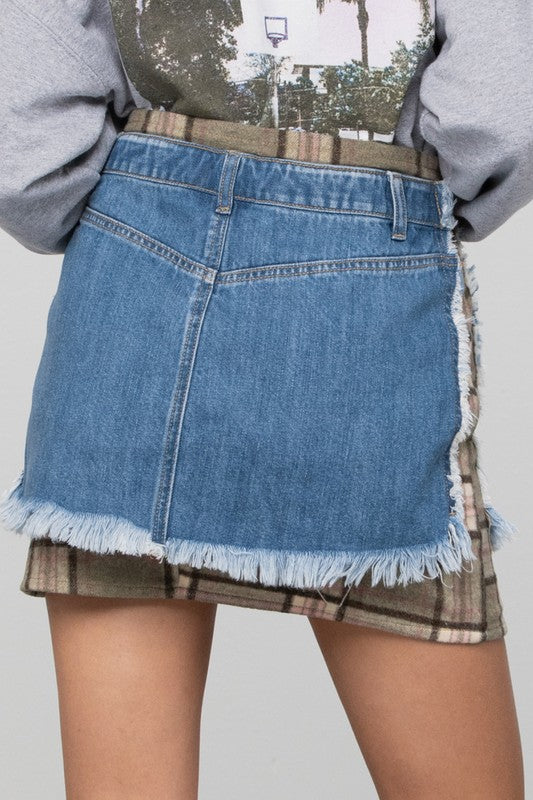 Plaid Checker Mini Denim Skirt - steven wick